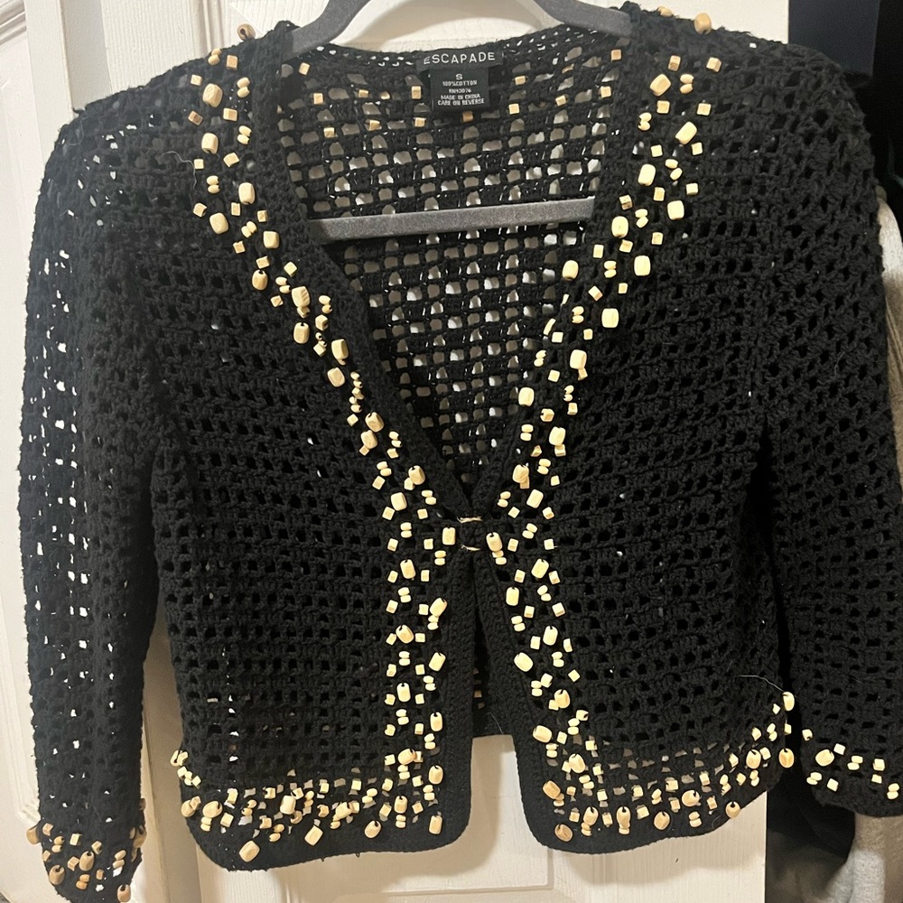 Vintage Crochet Sweater with wooden beading. Made in Italy.